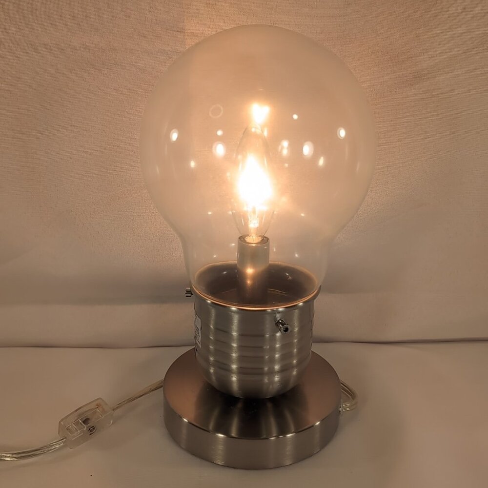 Light Bulb Shaped Accent Lamp Table Light Pop Art Clear Silver MCM Glass FLAW